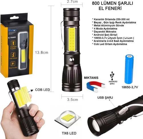 Uzun Menzilli EL Feneri Mıknatıslı Watton Wt-602