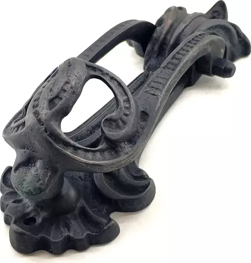Antika Tarz Dekoratif Pirinç Doğa Kapı Tokmağı, Taktak - 205x73 mm, Oksit