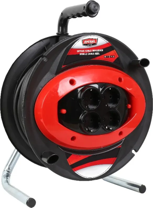 AMİRAL 30 MT Makaralı 4'lü Elektrik Uzatma Priz 3x2,5 mm Siyah