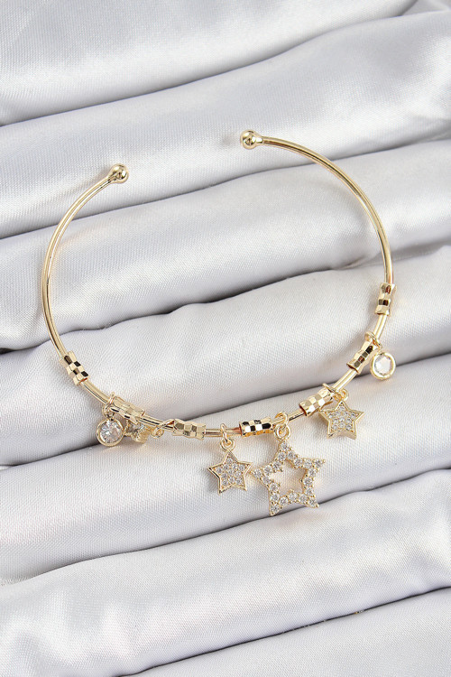Pirinç Zirkon Taşlı Yıldız Model Gold Renk Charm Bileklik - EBJ250705W36298