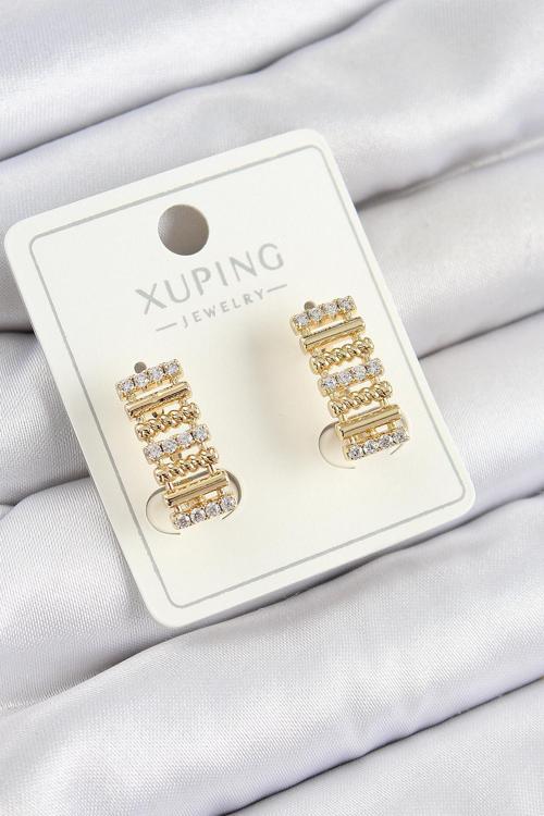Xuping Zirkon Taşlı Dikdörtgen Model Gold Renk Kadın Küpe - EBJ250705W36321