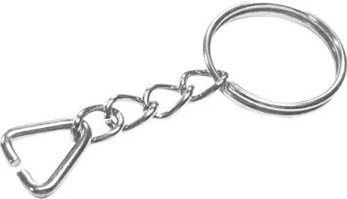 Anahtarlık Halkası, Halka + Zincir + Üçgen, 24mm, Gümüş, Nikel, 1 Adet