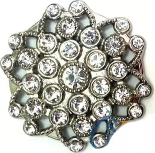 Taşlı Yuvarlak Broş, Sandık Süsü 4,5 cm - Nikel, 10 Adet