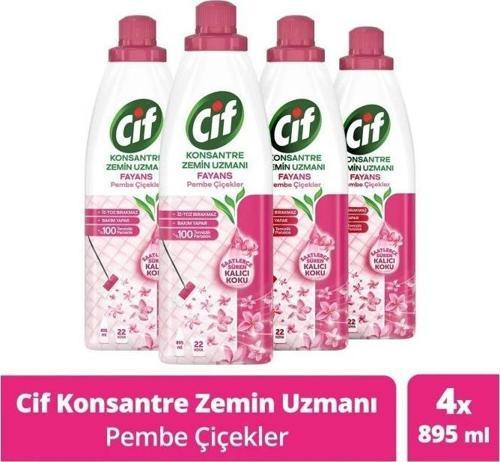 Cif Konsantre Zemin Uzmanı Fayans Pembe Çiçekler %100 Temizlik Ve Parlaklık 895 ml 4 Adet
