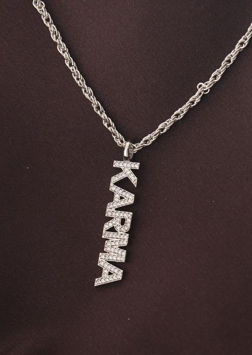 Gümüş Renkli Zirkon Taşlı Karma Yazılı Kolye - EBJ250705W36393