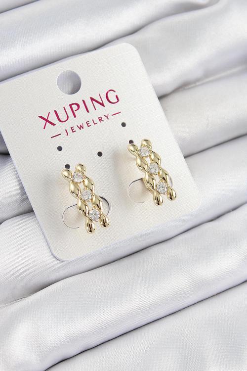 Xuping Zirkon Taşlı Sıralı Damla Model Gold Renk Kadın Küpe - EBJ250705W36313