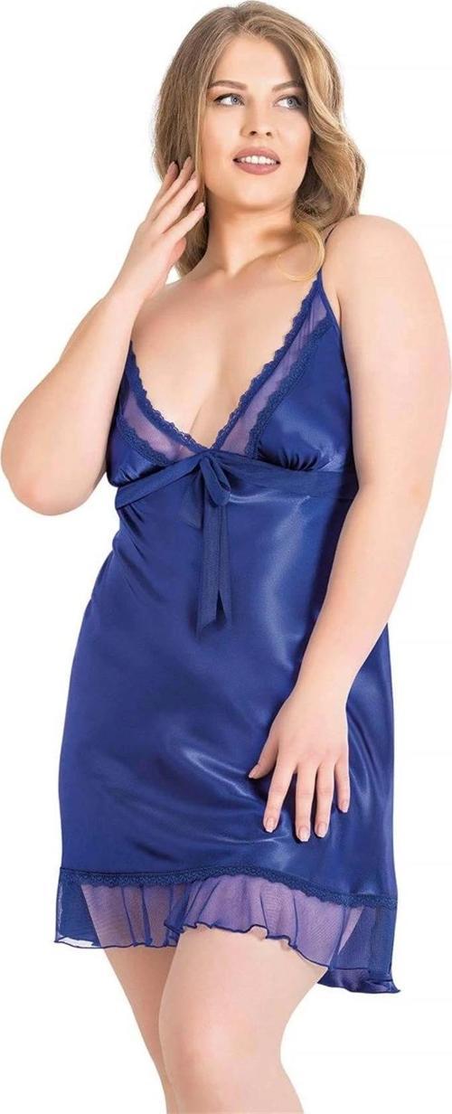 Miss Büyük Beden Saks Kısa Saten Gecelik