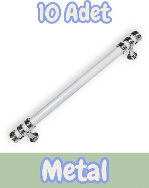 Nesli Alüminyum Metal Lüks Modern Mobilya Çekmece Mutfak Dolabı Kulpu Beyaz-Krom 128mm (10 Adet)
