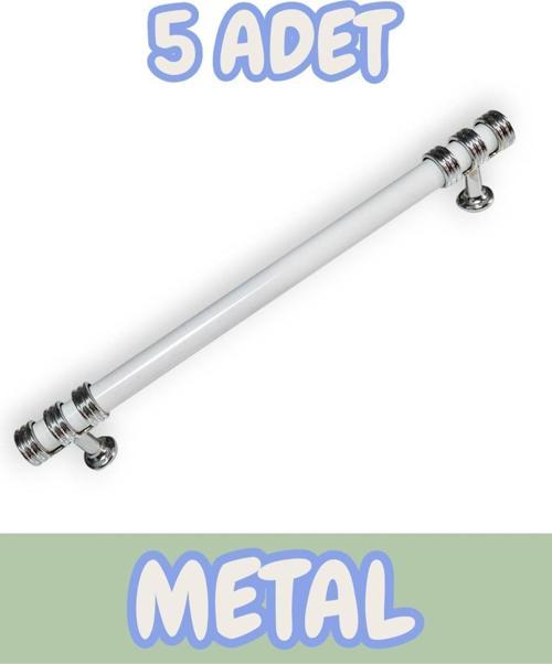 Nesli Alüminyum Metal Lüks Modern Mobilya Çekmece Mutfak Dolabı Kulpu Beyaz-Krom 128mm (5 Adet)