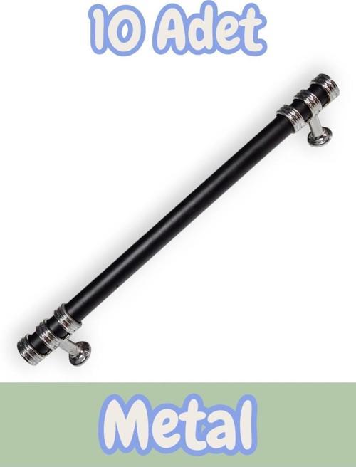 Nesli Alüminyum Metal Lüks Modern Mobilya Çekmece Mutfak Dolabı Kulpu Siyah-Krom 128mm (10 Adet)