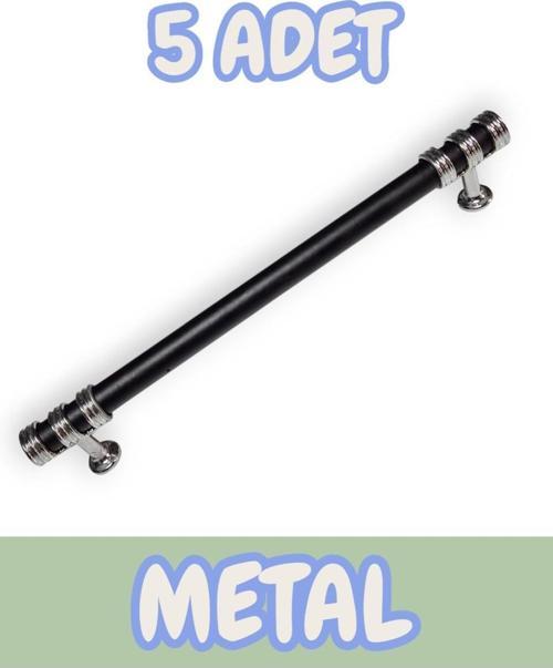 Nesli Alüminyum Metal Lüks Modern Mobilya Çekmece Mutfak Dolabı Kulpu Siyah-Krom 128mm (5 Adet)