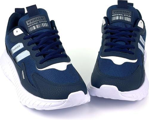 Erkek Lacivert Beyaz Bağcıklı Esnek Hafif Günlük Sneaker Spor Ayakkabı