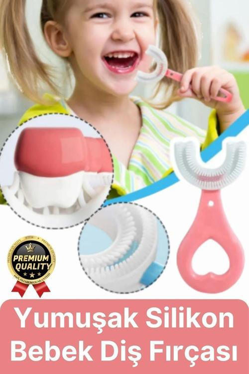 Yeni Nesil Pratik Silikon Yuvarlak U şeklinde Saplı 2-6 Yaş Yumuşak Pembe Bebek Çocuk Diş Fırçası