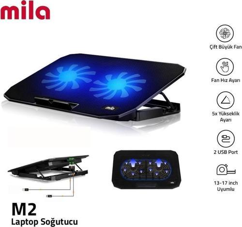 Mila Serisi - M2 - 13-17 inch - Mavi Led,2 Fan,2 USB Gaming Notebook Soğutucu Standı