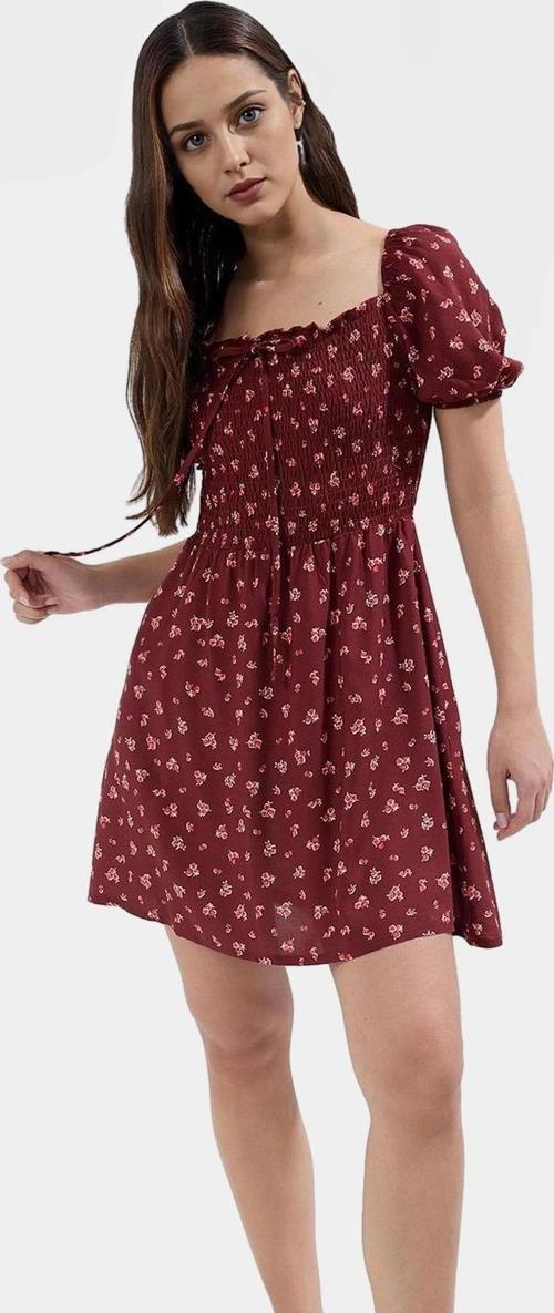 Kısa Kollu Çiçekli Mini Elbise  Viskoz Skater Rahat Yazlık Trend Tasarım Modern Stil