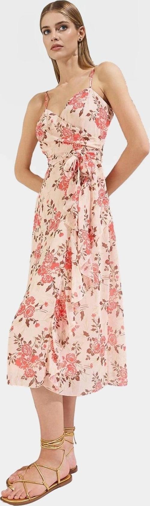 Yazlık Desenli A line Midi Elbise Şifon Kumaştan Kaliteli İşçilik Trend Tasarım