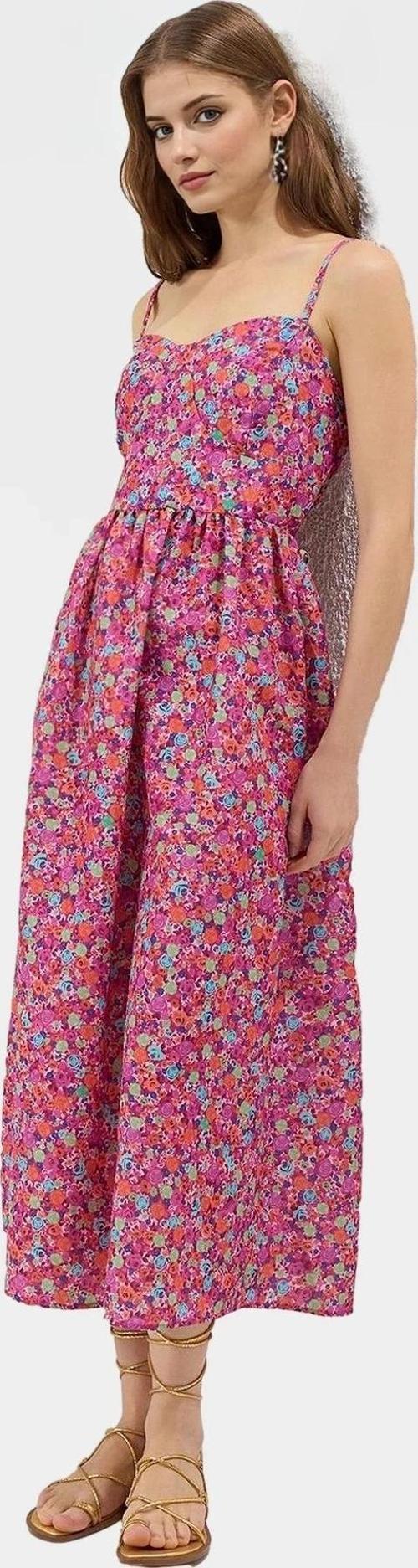 Pamuklu Dokuma Midi Elbise A Kesim Kalp Yaka Çiçekli Desen Yazlık Yüksek Kalite Günlük Kullanım İçin