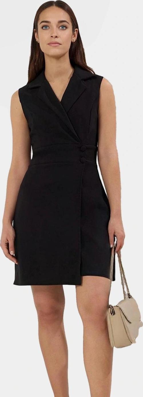 İş İçin Uygun Mini Elbise Polyester Dokuma Ceket Yaka Kolsuz Profesyonel Görünüm