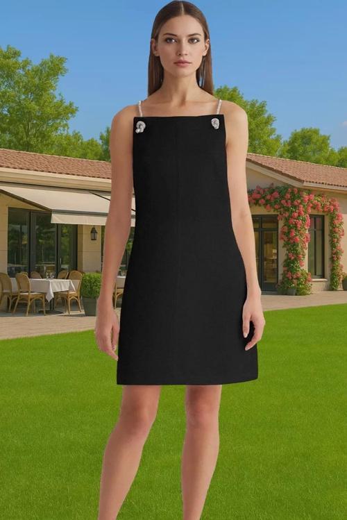 Şık Mini Abiye Elbise A Line Kalıp Taş Detaylı Polyester Yazlık Mükemmel Uyum Seçkin Malzeme