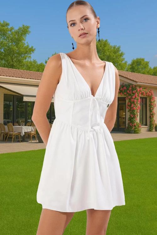 Yazlık Astarlı Mini Elbise Finike Dokuma Seçkin Malzeme Şık Görünüm Günlük Kullanım İçin