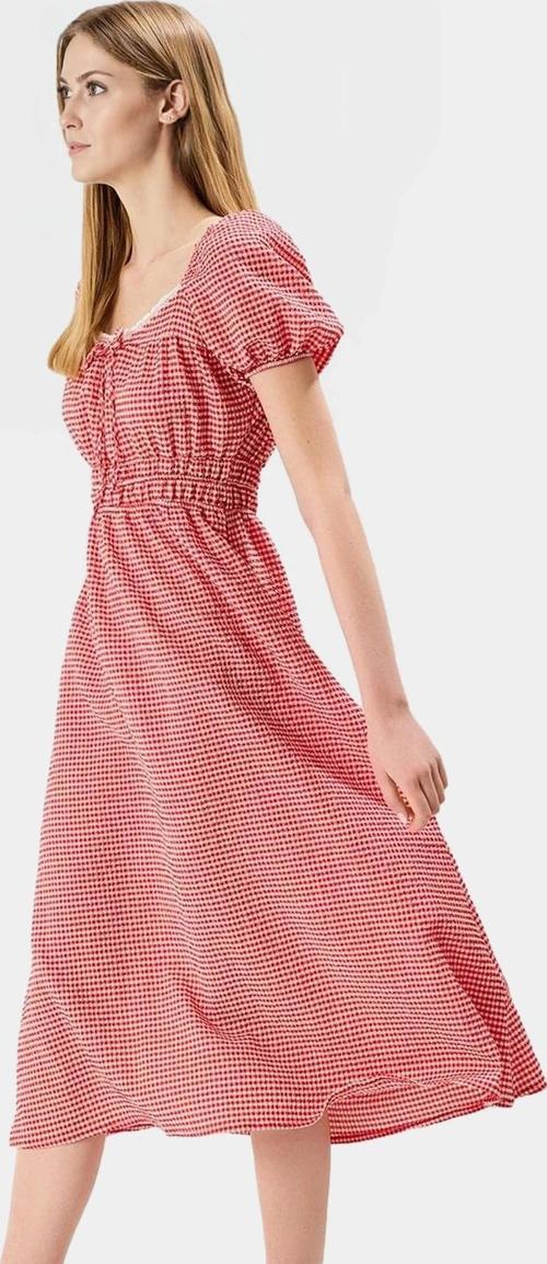 A Kesim Dantel Detaylı Kısa Kollu Dokuma Midi Elbise 95 Polyester 5 Elastan Özenle Seçilmiş