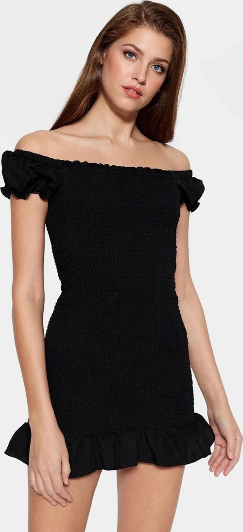 Dokuma Mini Elbise Bodycon Kalıp Balon Kollu Aerobin Vücudu Saran Rahat Ve Şık