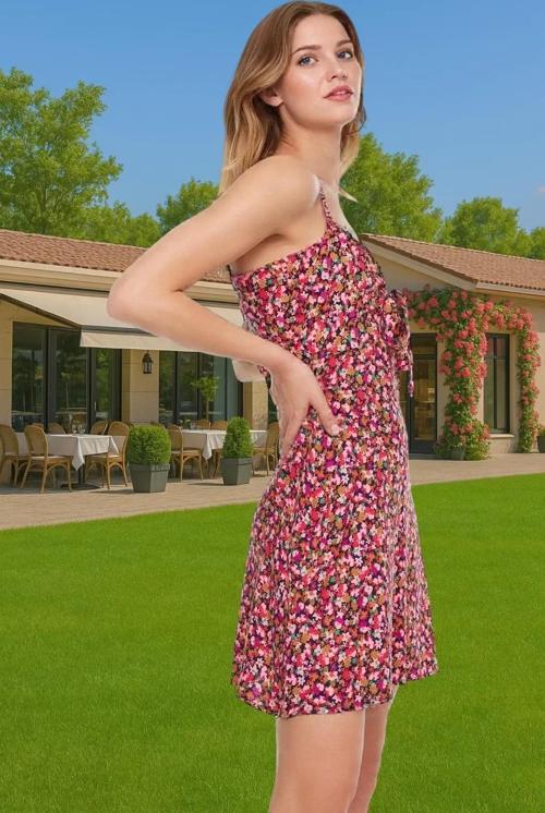 Yazlık Mini A Kesim Çiçek Desenli Elbise Rahat ve Şık Seçkin Malzeme Rahat Ve Şık Dayanıklı Malzeme