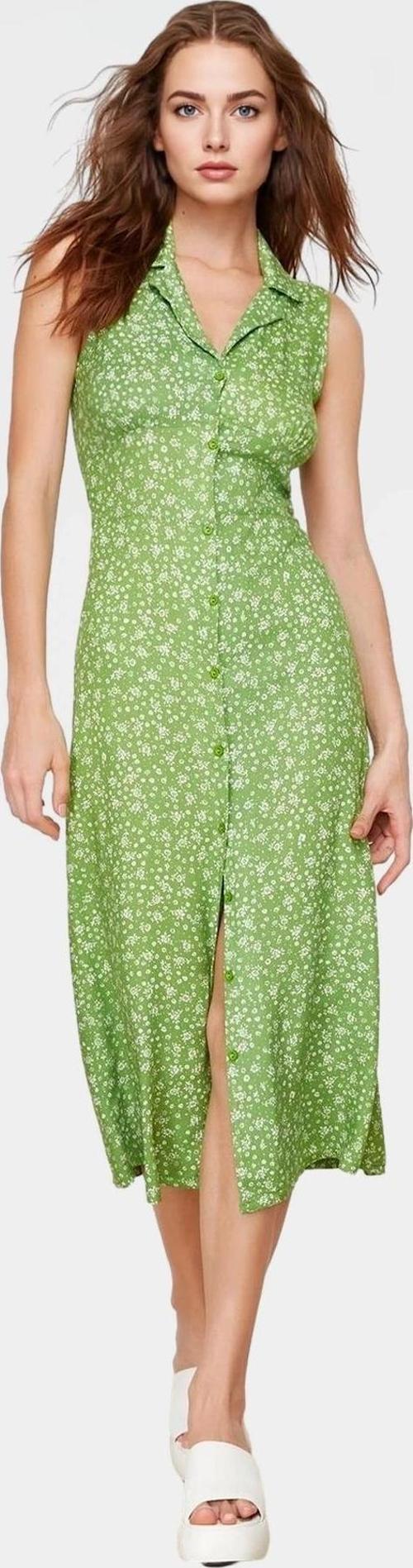 Çiçekli Desenli Shally Dokuma Viskoz Gömlek Elbise Günlük Kullanım Konforlu Kesim