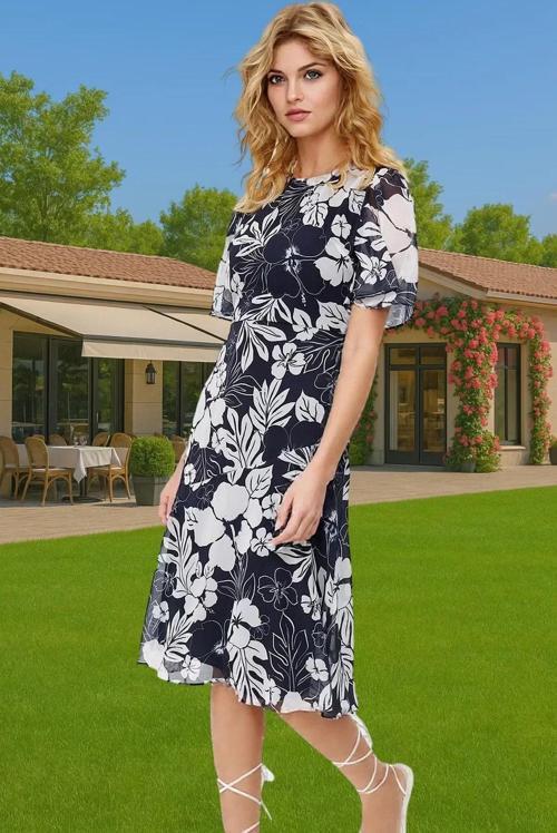 Astarlı Şifon Elbise A Kesim Midi Boy Polyester Yazlık Premium Kalite Özenle Seçilmiş Premium Kalite