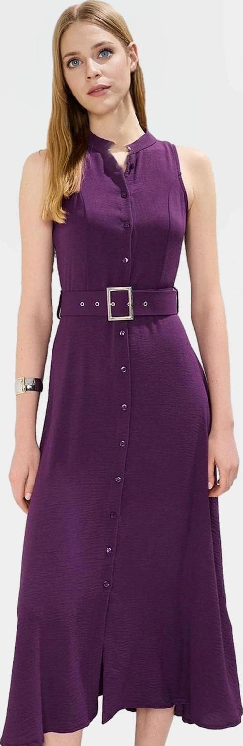 Yazlık Şık Kemerli Maxi Elbise Rahat Dokuma Polyester Kumaş Görünüm Profesyonel