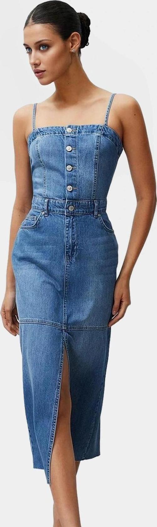 Yazlık Denim Maxi Elbise Casual Stil Bodycon Kalıp %Pamuk Seçkin Malzeme Rahat Kullanım