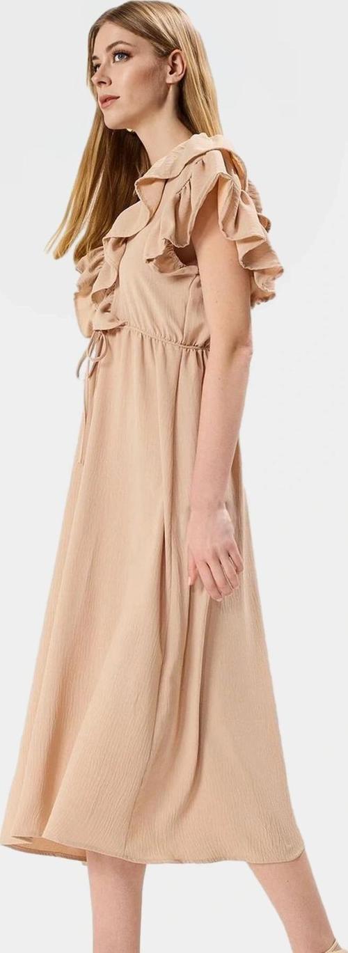 Rahat ve Şık Elbise Midi Boy A Kesim Volanlı Kol Kaliteli İşçilik Profesyonel Görünüm