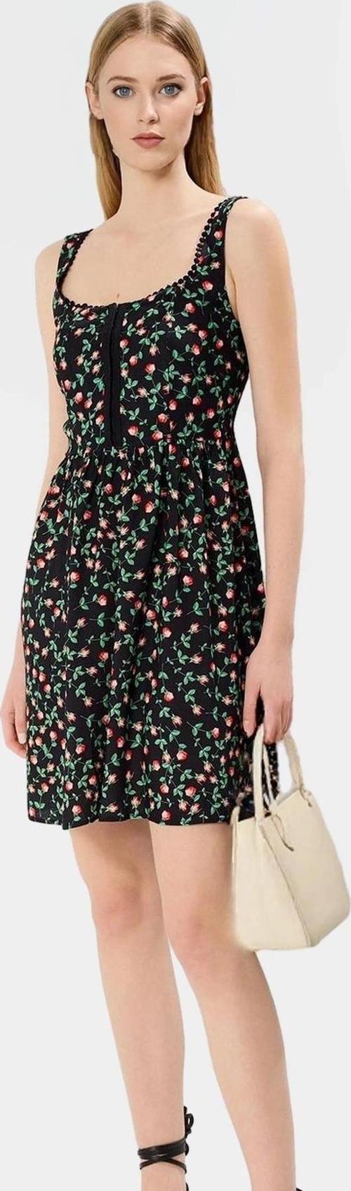 Çiçekli Agraflı Mini Elbise Viskoz Kumaş Skater Kalıp Yazlık Profesyonel Görünüm