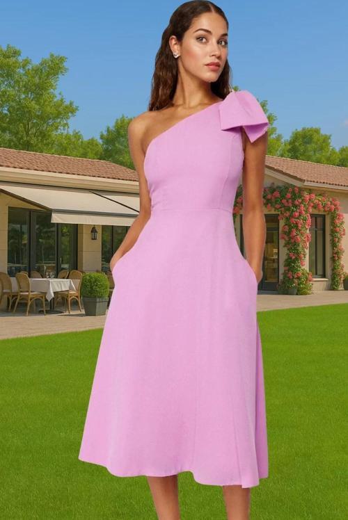 Şık A Kesim Midi Boy Tek Kol Fiyonk Detaylı Abiye Elbise Şık Görünüm Rahat Ve Şık Premium Kalite