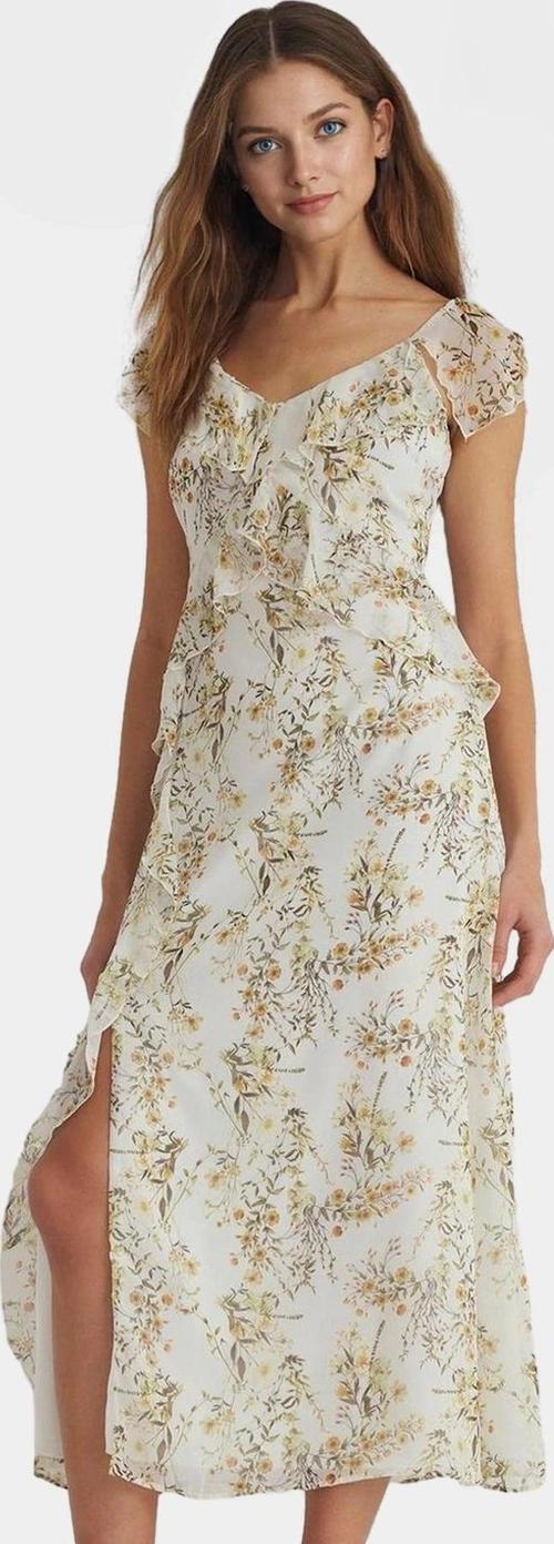 Çiçek Desenli A line Maxi Elbise Şifon Kumaş Rahat Kalıp Yazlık Modern Stil Özel Tasarım