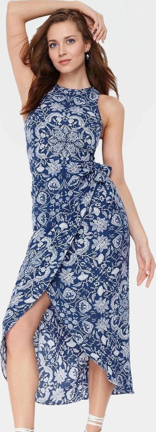 Rahat Viskoz Midi Elbise Şal Desenli A Kesim Günlük Stil Modern Premium Kalite Yüksek