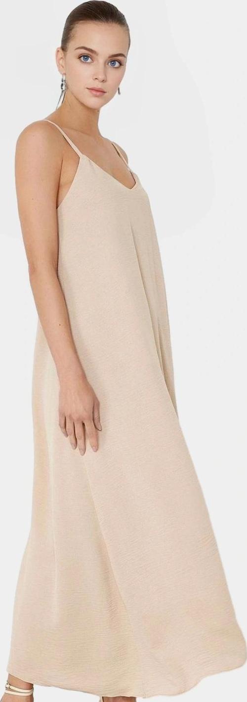 Şık V Yaka Kolsuz Maxi Elbise 130cm Boy Polyester Dokuma Rahat Seçkin Malzeme