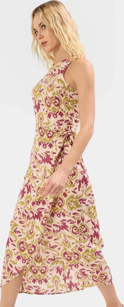 Rahat Viskoz Midi Elbise Şal Desenli A Kesim Günlük Stil Modern Premium Kalite Yüksek