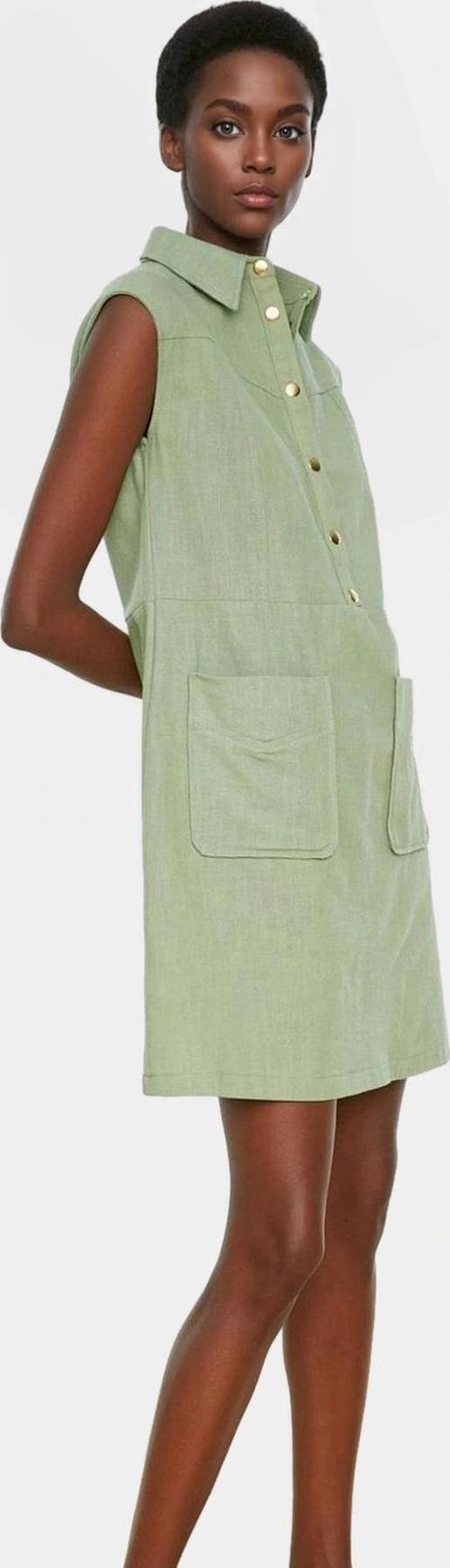 Keten Görünümlü Shift Mini Elbise Kolsuz Pamuklu Rahat Trend Tasarım Seçkin Malzeme