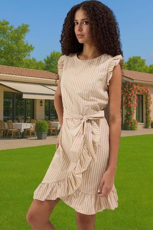 A line Mini Çizgili Elbise Rahat Poplin Kumaş Yazlık Mükemmel Uyum Rahat Kullanım Rahat Ve Şık