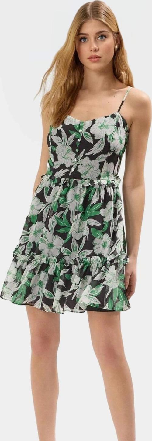 Astarlı Şifon Mini Elbise Yazlık Kalp Yaka Çiçek Desenli Dokuma Kumaş Premium Kalite