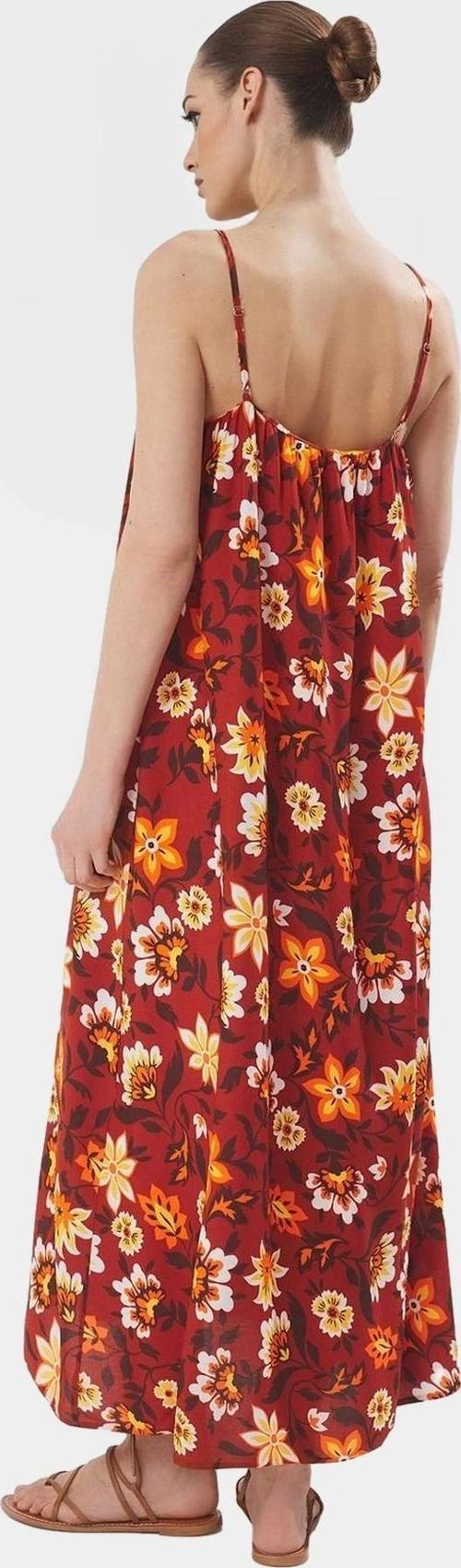 Şık Maxi Elbise Viskoz Kumaş Tropikal Desen Kare Yaka Dayanıklı Malzeme Uzun Ömürlü Modern Stil