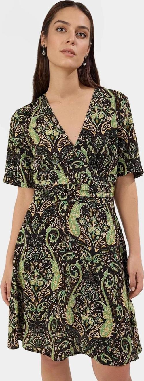Şık Çiçekli Viskoz Mini Elbise Rahat A line Kalıp Yazlık Modern Stil Seçkin Malzeme