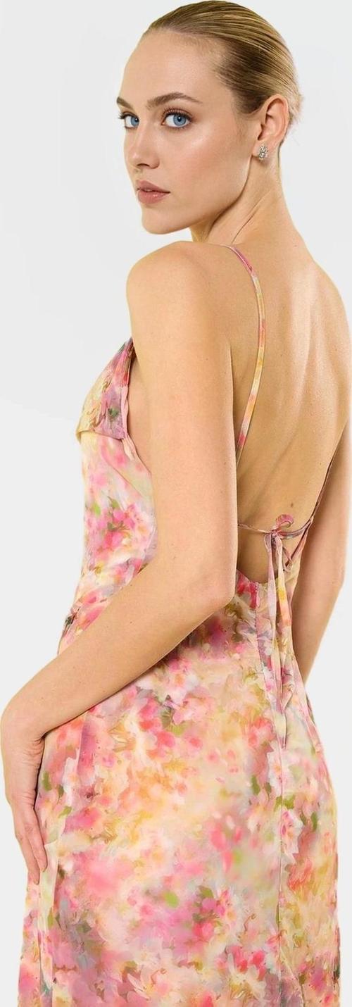 Çok Soyut Desenli A line Şifon Midi Elbise Yaz İçin Mükemmel Trend Tasarım Modern Stil