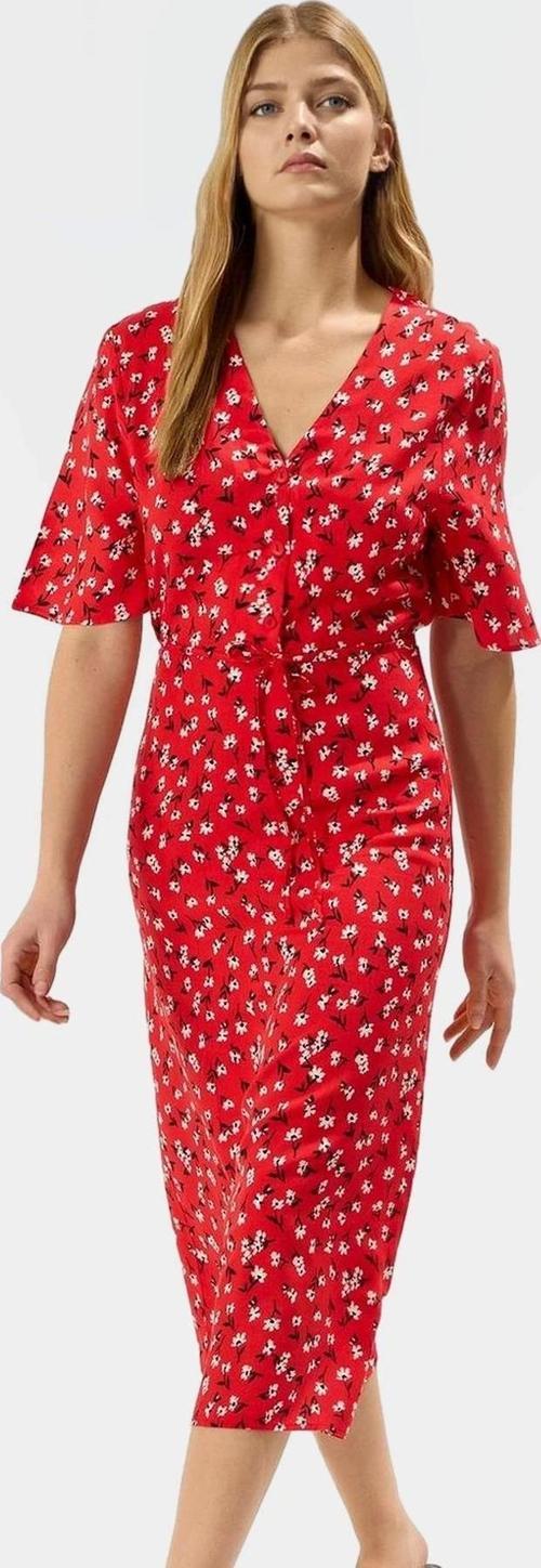 Çiçekli Viskoz Midi Elbise A line Kesim Kısa Kollu Rahat ve Şık Modern Stil