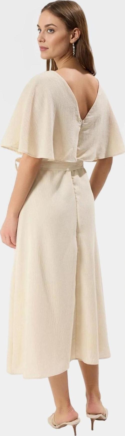 Pelerin Detaylı A Kesim Elbise  Polyester Midi Boy Rahat Kalıp Trend Tasarım