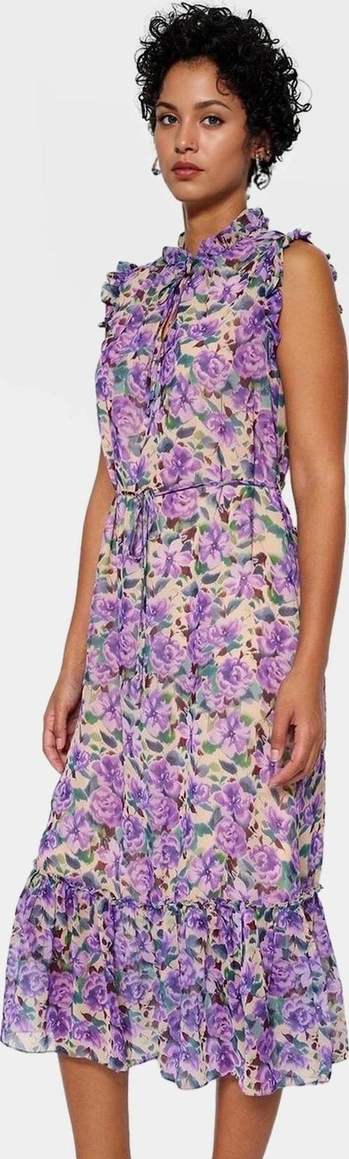 Şık Astarlı Şifon Elbise Çok Çiçek Desen Midi Boy Dik Yaka Rahat Kullanım Modern Stil