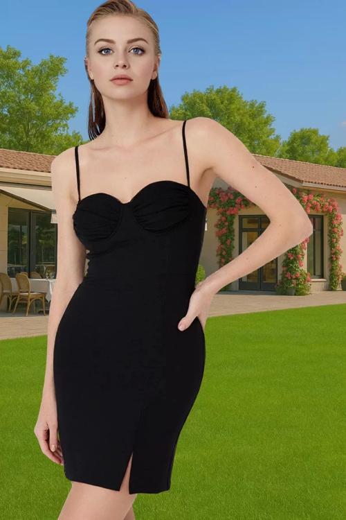 Şık Kadın Astarlı Bodycon Elbise Finike Dokuma Mini Zarifane Tasarım Premium Kalite Yüksek Kalite