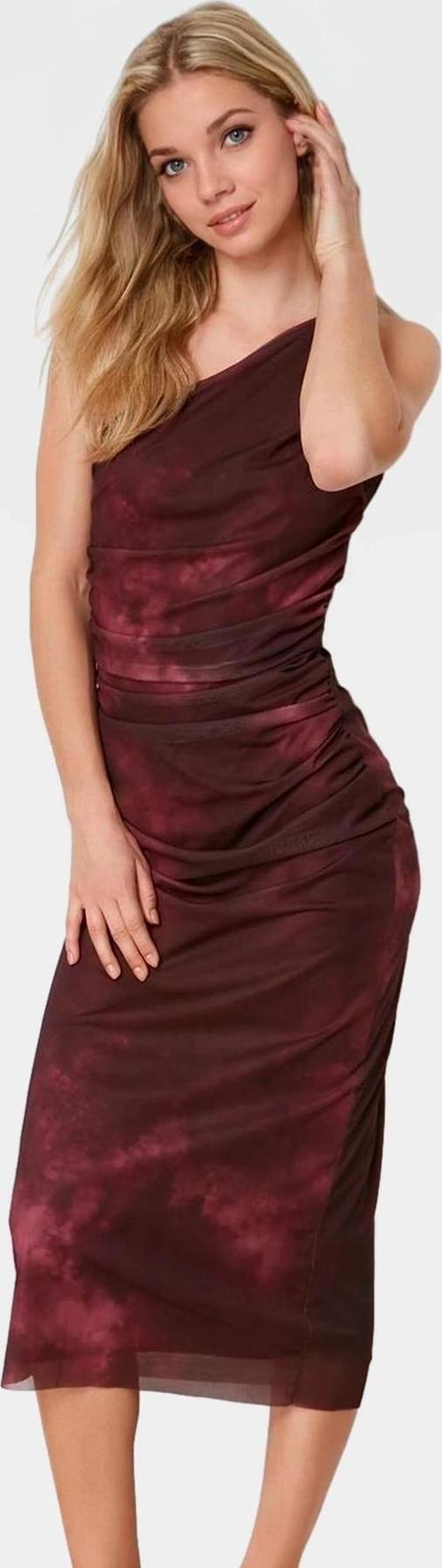 Tek Omuzlu Bodycon Midi Elbise Örme Tül Şık Tasarım Seçkin Malzeme Profesyonel Görünüm