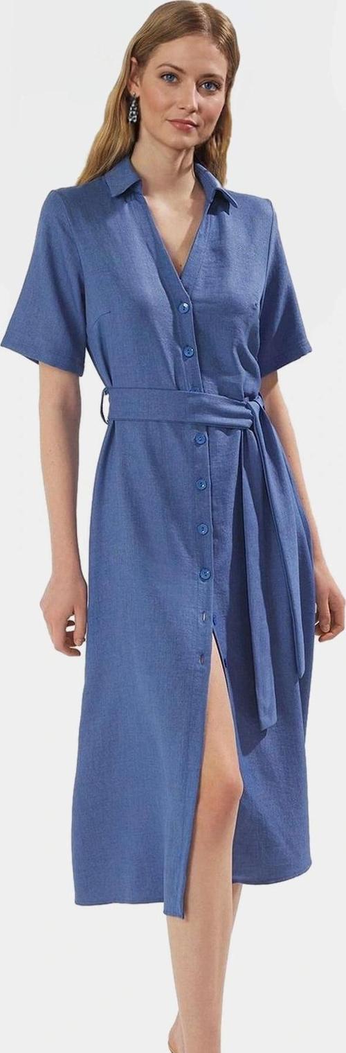 Polyester Aerobin Dokuma Midi Gömlek Elbise Rahat Kalıp Renk Kullanım